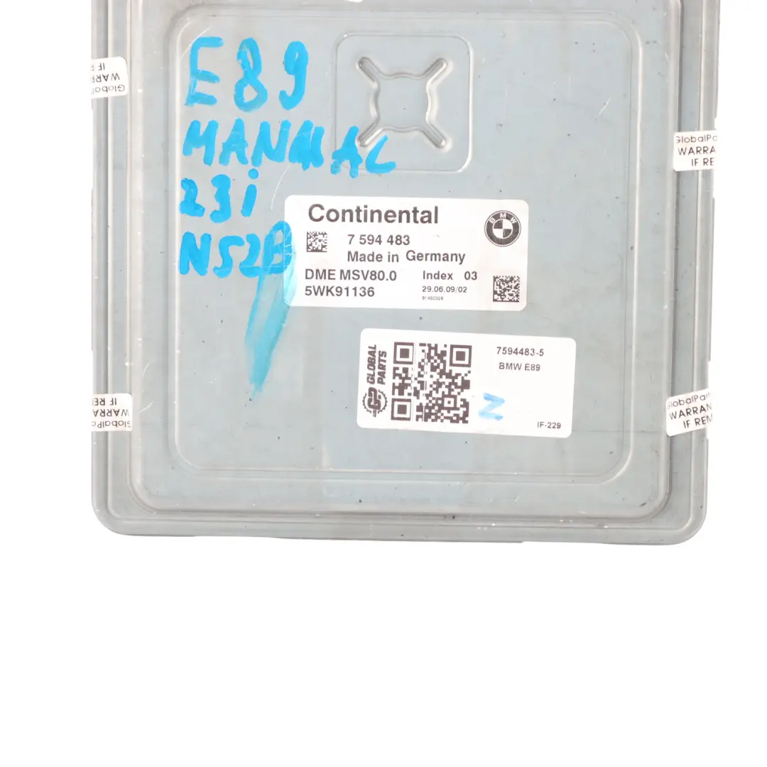 2.3i N52N 258HP N52 Engine Control Unit ECU Kit DME Manual to BMW Z4 E89 with Part number 7594483 BMW Z4 E89 2.3i N52N 258HP N52 Engine Control Unit ECU Kit DME Manual - SKU 7594483-5 - Part number 7594483
