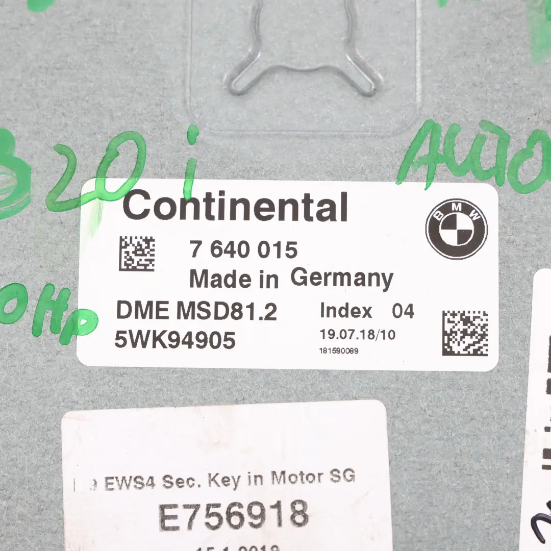 BMW E90 E91 E92 320i N43 170HP Engine Control Unit ECU DME Automatic - SKU 7640015-6 - Part number 7640015