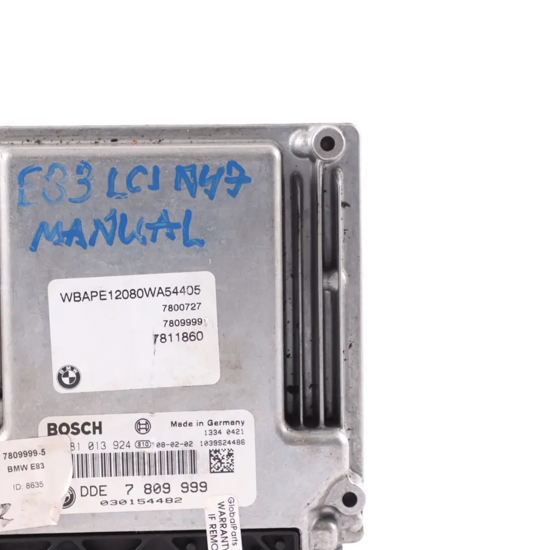 2.0sd N47 177HP Engine Control Module Unit ECU DDE Manual to BMW X3 E83 LCI with Part number 7809999 BMW X3 E83 LCI 2.0sd N47 177HP Engine Control Module Unit ECU DDE Manual - SKU 7809999-5 - Part number 7809999