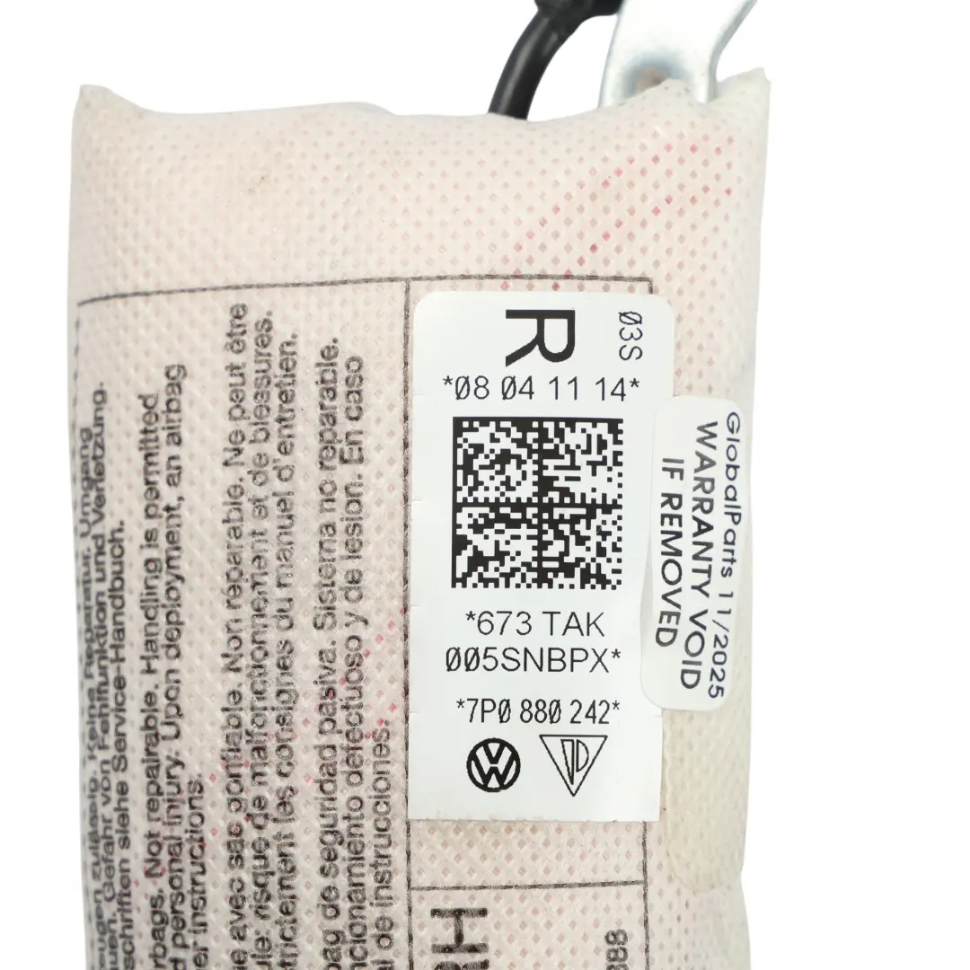 7P Poduszka Powietrzna Airbag Fotela Prawy do Volkswagen Touareg o numerze 7P0880242 Volkswagen Touareg 7P Poduszka Powietrzna Airbag Fotela Prawy - SKU 7P0880242 - Numer Części 7P0880242