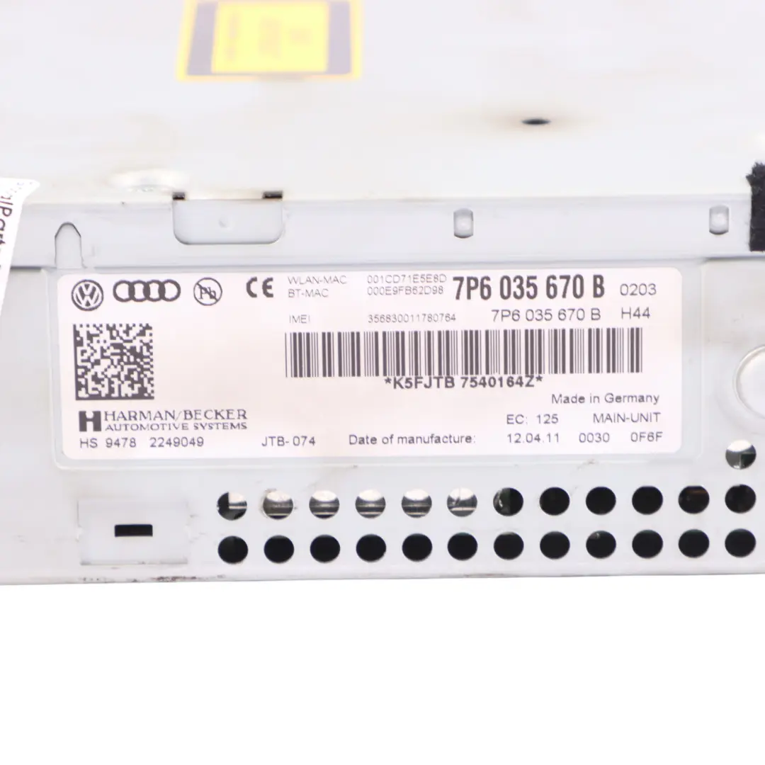 VW Volkswagen Touareg 7P Panneau De Commande De L'Autoradio CD - SKU 7P6035670B - Numéro de pièce 7P6035670B