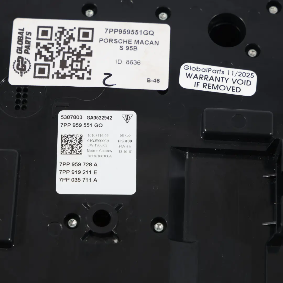 Panel De Interruptores De Luces Delanteras Techo para Porsche Macan 95B con número de pieza 7PP959551GQ Porsche Macan 95B Panel De Interruptores De Luces Delanteras Techo - SKU 7PP959551GQ - Número de pieza 7PP959551GQ