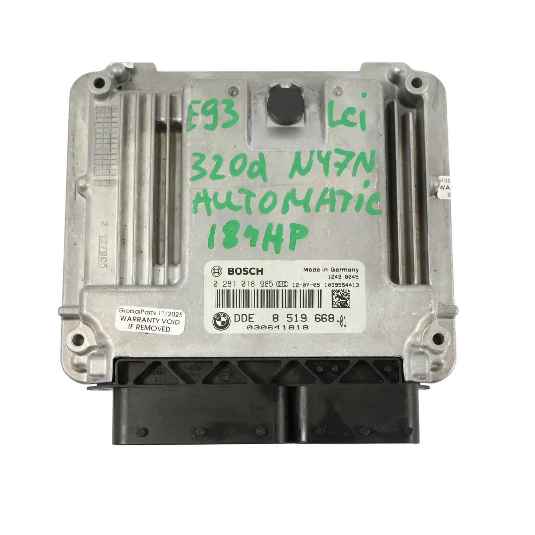N47N 184HP Kit ECU Control Motor DDE Automático para BMW E90 E91 LCI 320D con número de pieza 8519668 BMW E90 E91 LCI 320D N47N 184HP Kit ECU Control Motor DDE Automático - SKU 8519668-4 - Número de pieza 8519668