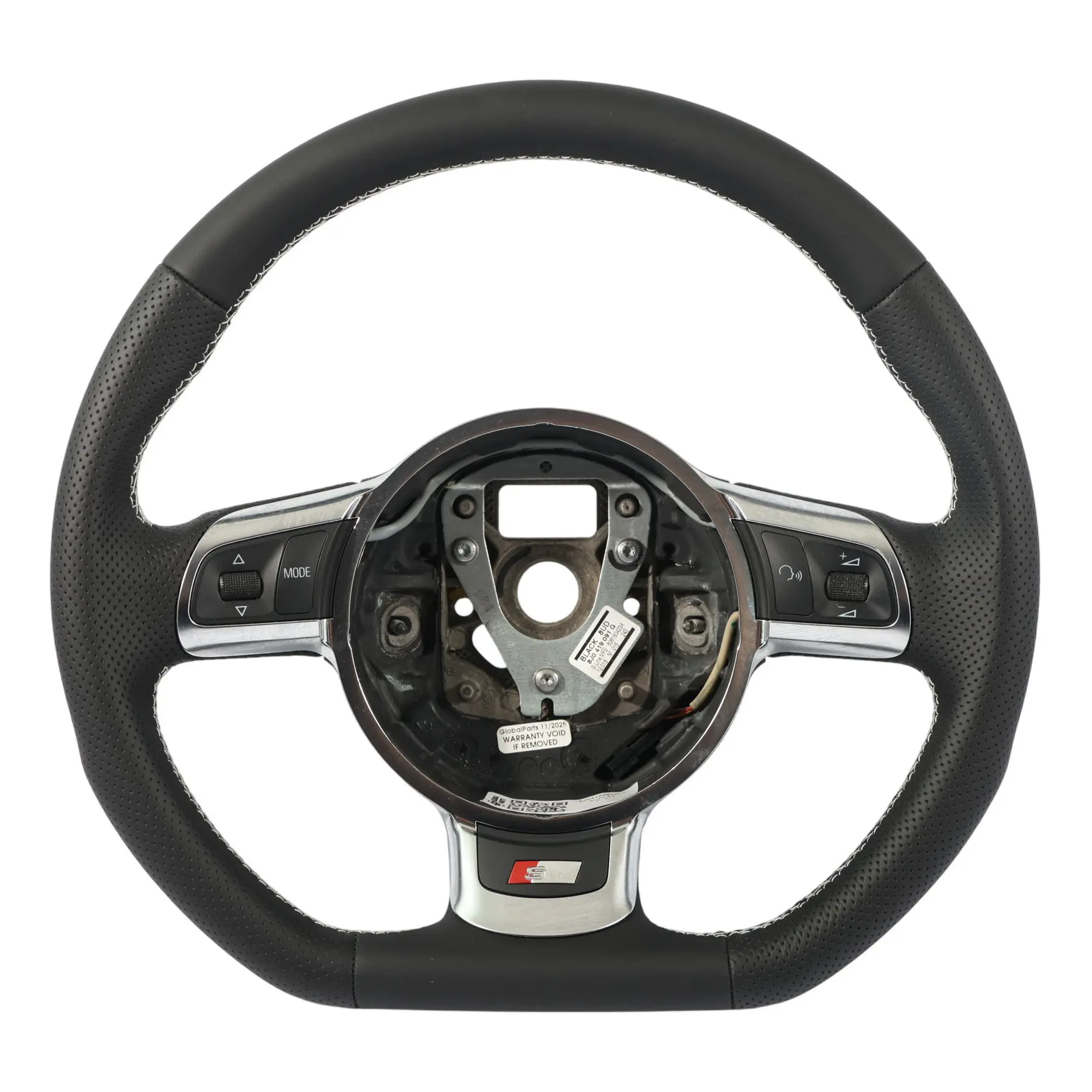 Audi A3 8P Steering Wheel NEW Black Leather Flat Bottom White Thread 8J0419091G 