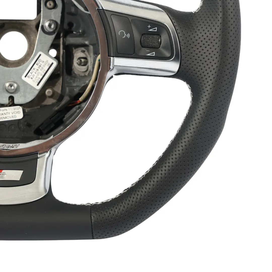 Audi A3 8P Volante NUOVO In Pelle Nera Fondo Piatto Filo Bianco - SKU 8J0419091G-1 - Numero di parte 8J0419091G