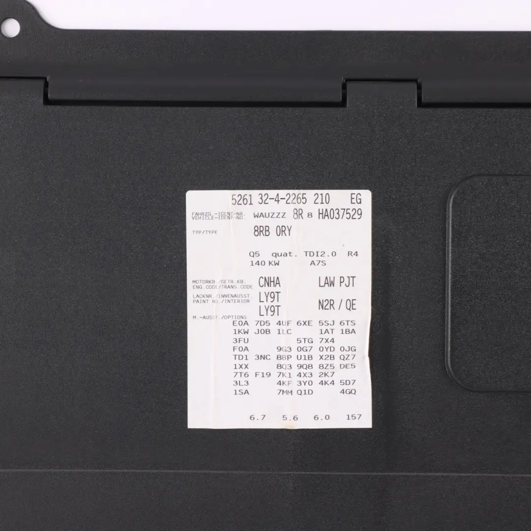 Audi Q5 8R Pannello Copertura Batteria Portellone Posteriore - SKU 8R0863565B - Numero di parte 8R0863565