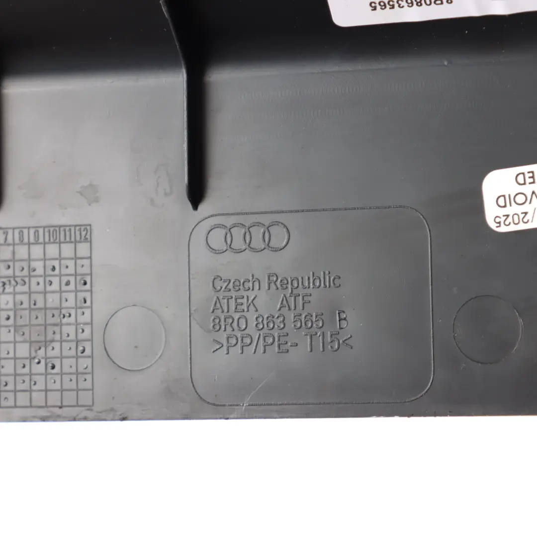 Trunk Boot Lid Battery Cover Trim Panel to Audi Q5 8R Rear with Part number 8R0863565 Audi Q5 8R Rear Trunk Boot Lid Battery Cover Trim Panel - SKU 8R0863565B - Part number 8R0863565