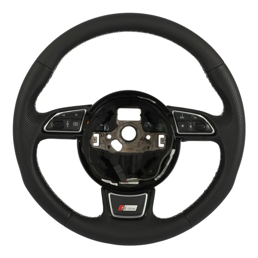 Steering Wheel S Line NEW Black Leather White Threads to Audi Q3 8U with Part number 8U0419091R Audi Q3 8U Steering Wheel S Line NEW Black Leather White Threads - SKU 8U0419091R-1 - Part number 8U0419091R