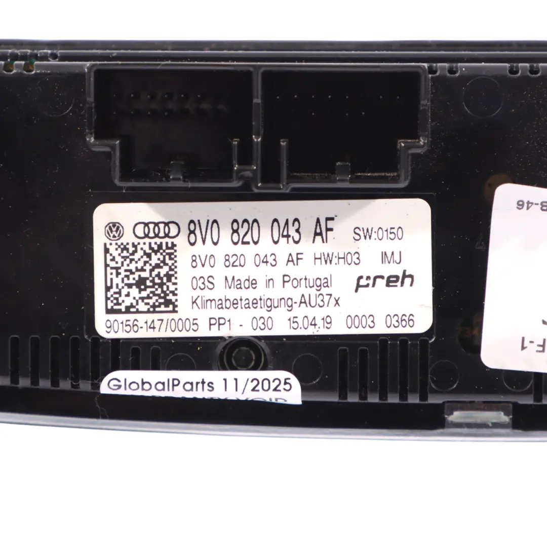 Audi S3 8V Panel De Control De Climatización A/C - SKU 8V0820043AF-1 - Número de pieza 8V0820043AF