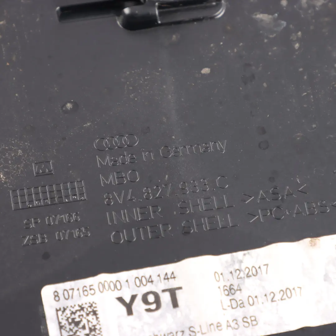 Sportback Rear Spoiler Boot Lid Tailgate Trim Mythical Black - Y9T to Audi A3 S3 8V with Part number 8V4827933C Audi A3 S3 8V Sportback Rear Spoiler Boot Lid Tailgate Trim Mythical Black - Y9T - SKU 8V4827933C-MYB - Part number 8V4827933C