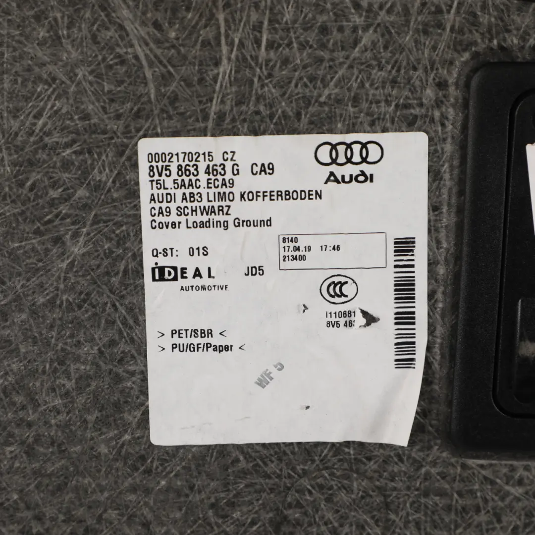 Boot Lid Trunk Floor Panel Trim Covering Black to Audi A3 8V Saloon with Part number 8V5863463G Audi A3 8V Saloon Boot Lid Trunk Floor Panel Trim Covering Black - SKU 8V5863463G - Part number 8V5863463G