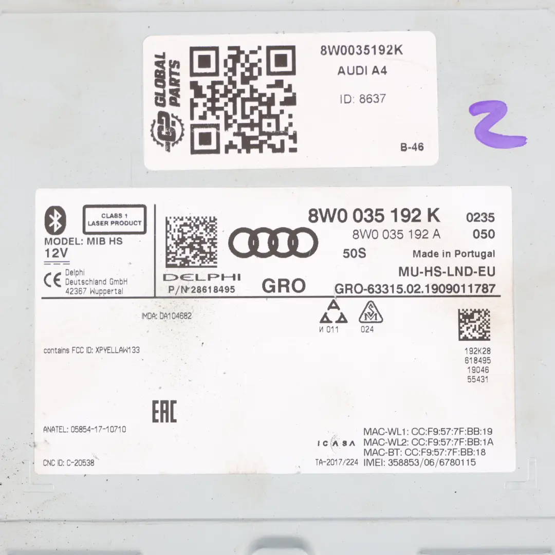 Czytnik Multimedia Nawigacja MMI CD SD do Audi A4 B9 o numerze 8W0035192K Audi A4 B9 Czytnik Multimedia Nawigacja MMI CD SD - SKU 8W0035192K - Numer Części 8W0035192K