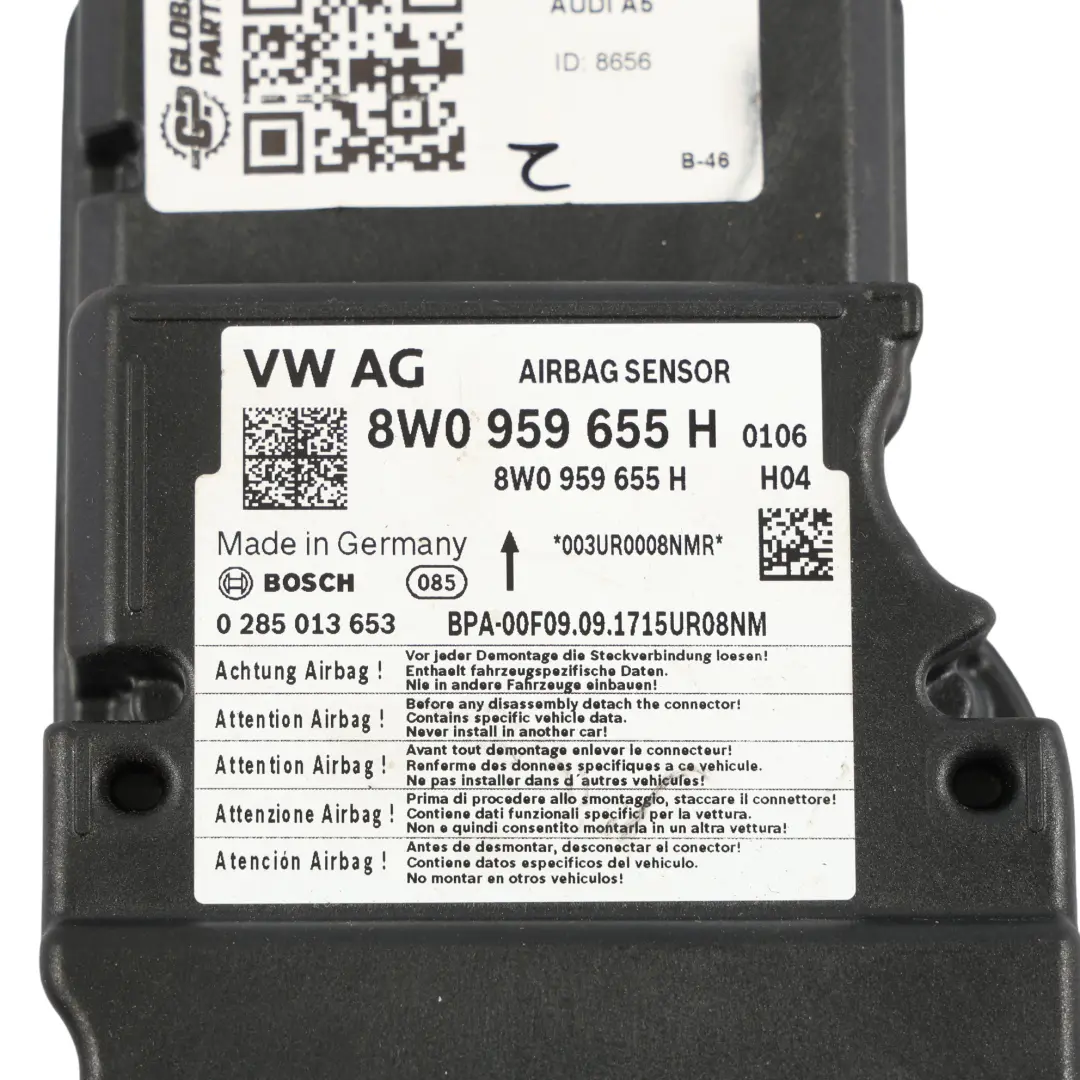 Audi A4 B9 RS5 F5 Modulo Aria Unità Controllo Sensore SRS ECU - SKU 8W0959655H - Numero di parte 8W0959655H