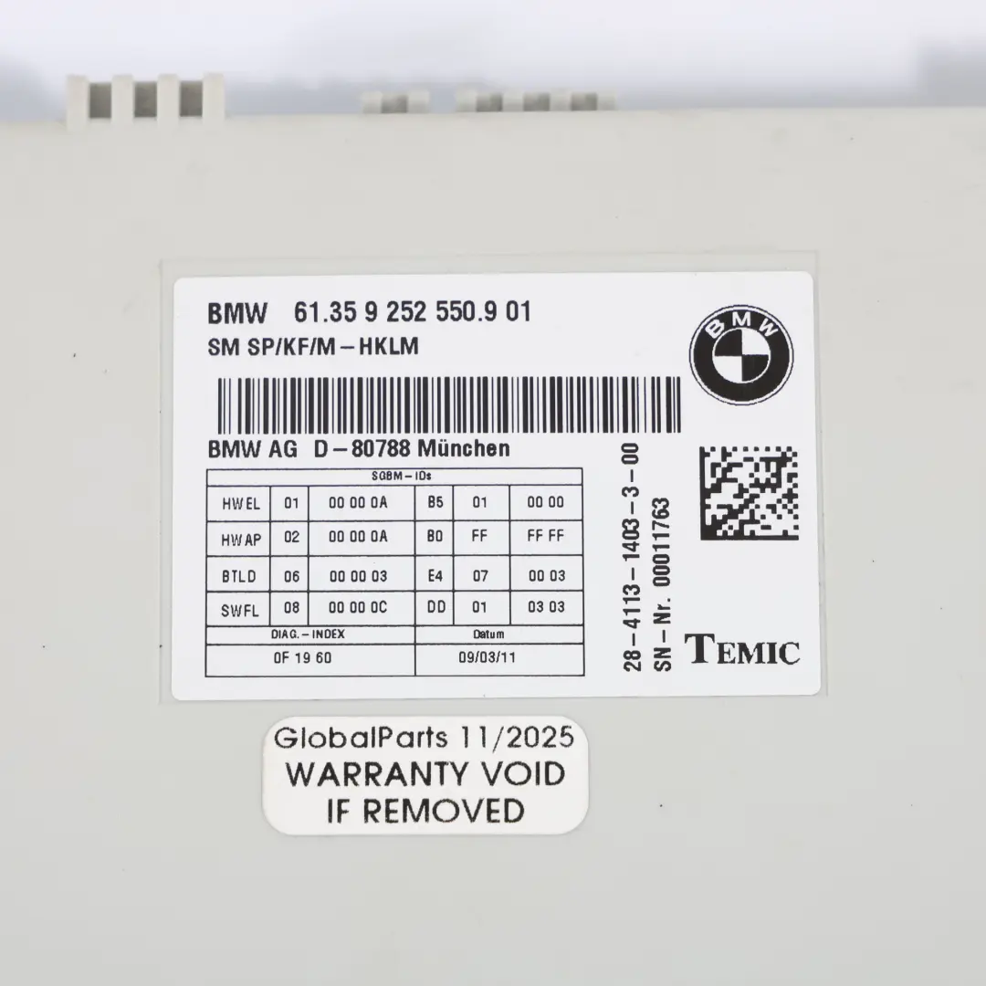 BMW F10 F12 F20 F21 F22 F30 F31 Module De Commande De Siège Avant ECU - SKU 9252550 - Numéro de pièce 9252550