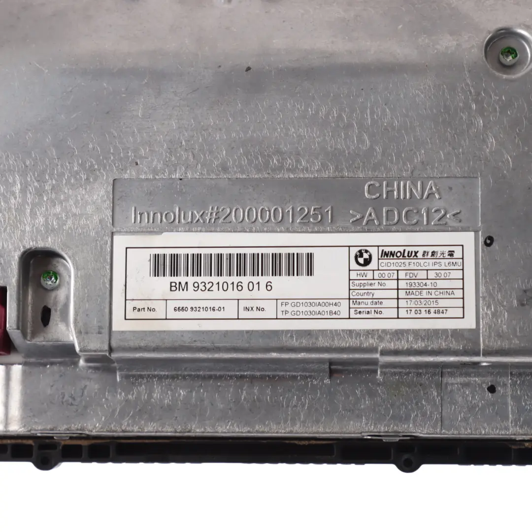 Pantalla Bordo Pantalla Central De Información 10,25" para BMW F10 F11 LCI con número de pieza 9321016 BMW F10 F11 LCI Pantalla Bordo Pantalla Central De Información 10,25" - SKU 9321016-1 - Número de pieza 9321016