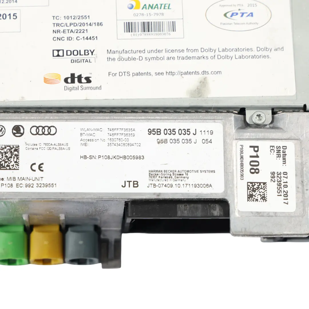 Porsche Macan 95B Multimedia MIB2 Navigation Head Unit Control Module - SKU 95B035035J - Part number 95B035035J