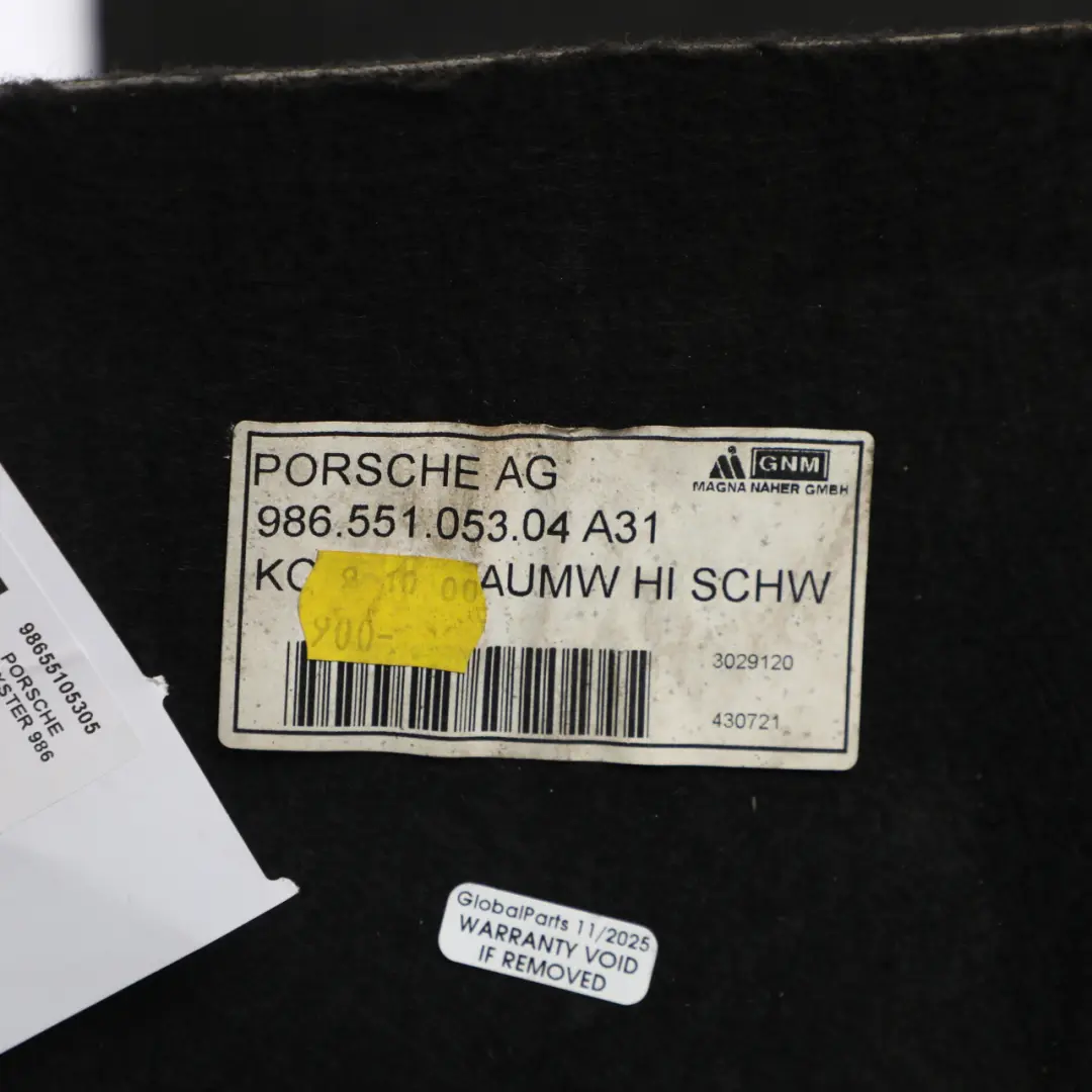 Porsche Boxster 986 Boot Trunk Floor Lining Trim Panel Cover 98655105304 - SKU 98655105305 - Part number 98655105305