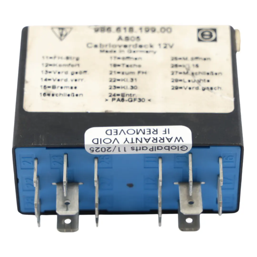 Módulo De Relé De Control De Techo Solar para Porsche Boxster 986 con número de pieza 98661819900 Porsche Boxster 986 Módulo De Relé De Control De Techo Solar - SKU 98661819900 - Número de pieza 98661819900
