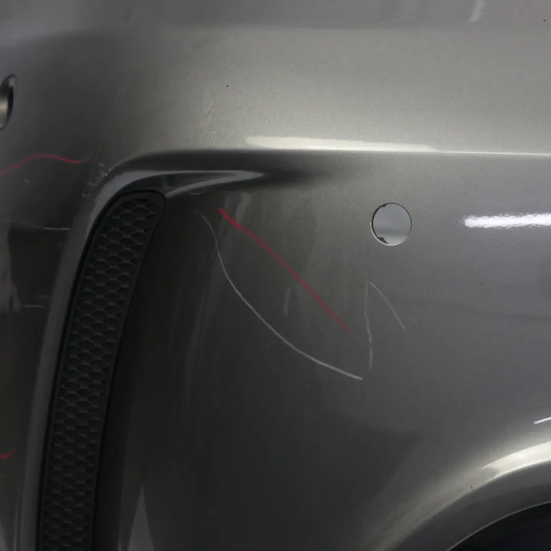 Bumper Rear Trim Panel Cover AMG Mountain Grey Metallic - 787 to Mercedes W176 with Part number A1768800001 Mercedes W176 Bumper Rear Trim Panel Cover AMG Mountain Grey Metallic - 787 - SKU A1768800001-MG - Part number A1768800001