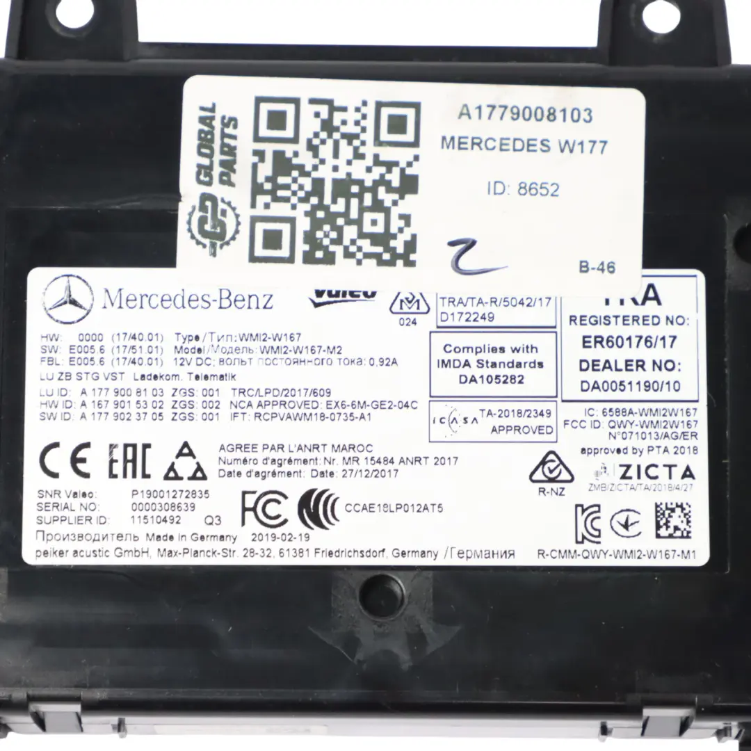 Moduł Telematics Sterownik Kontroler do Mercedes W177 W247 o numerze A1779008103 Mercedes W177 W247 Moduł Telematics Sterownik Kontroler - SKU A1779008103 - Numer Części A1779008103