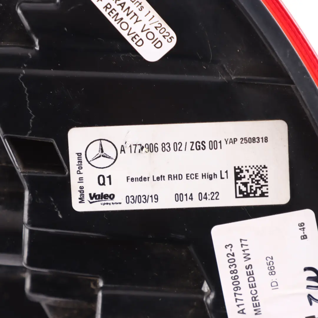 Mercedes W177 Rear Lamp Left N/S Tail Light Side Panel - SKU A1779068302-3 - Part number A1779068302