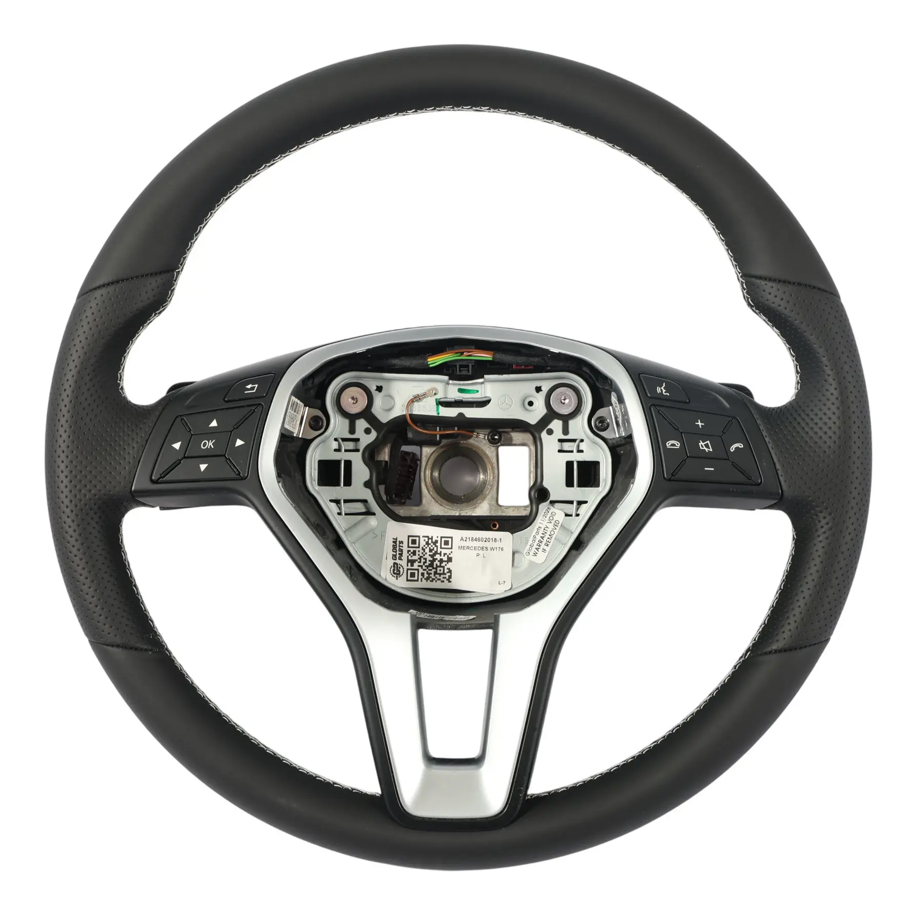 Mercedes W117 W176 W204 NEU Leder Schwarz Sport Lenkrad Schaltwippen Weiße Fäden