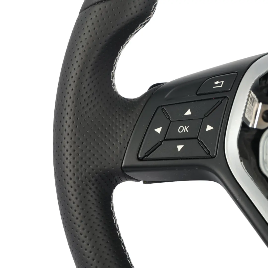 Mercedes W176 NEW Black Leather Sport Steering Wheel Paddle Shift White Threads - SKU A2184602018-1 - Part number A2184602018