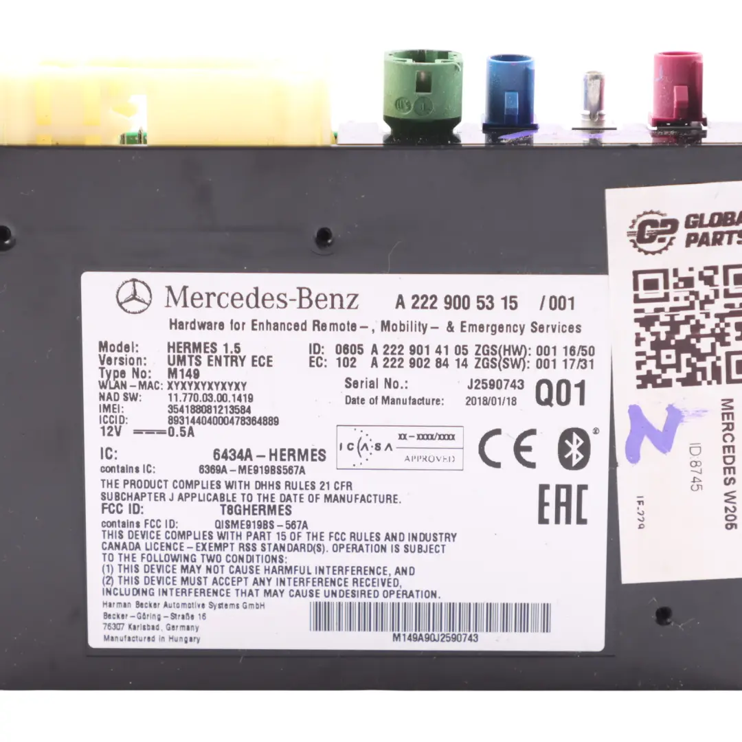 Bluetooth Module Multimedia Control Unit ECU to Mercedes W176 W205 with Part number A2229005315 Mercedes W176 W205 Bluetooth Module Multimedia Control Unit ECU - SKU A2229005315-1 - Part number A2229005315