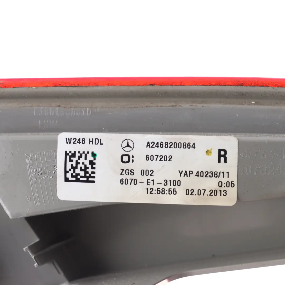 Boot Tail Lid Lamp Light Right O/S to Mercedes W246 Rear with Part number A2468200864 Mercedes W246 Rear Boot Tail Lid Lamp Light Right O/S - SKU A2468200864 - Part number A2468200864