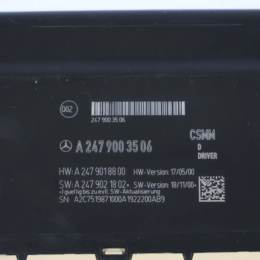 Mercedes W177 Moduł Sterownik Fotela Lewy Przód Pamięć - SKU A2479003506 - Numer Części A2479003506