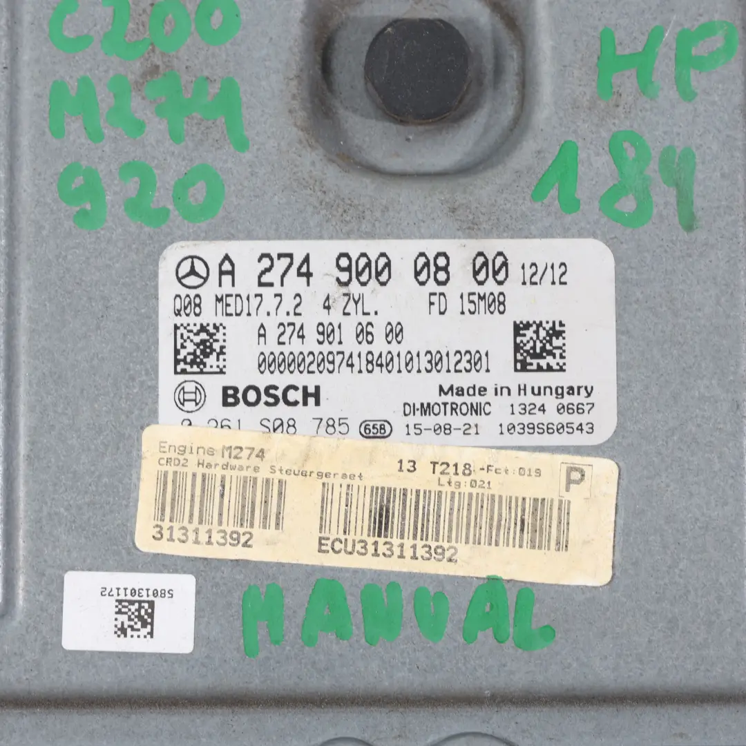 C200 274.920 184CH Kit Calculateur Moteur Automatique pour Mercedes W205 à propos du numéro de pièce A2749000800 Mercedes W205 C200 274.920 184CH Kit Calculateur Moteur Automatique - SKU A2749000800-7 - Numéro de pièce A2749000800