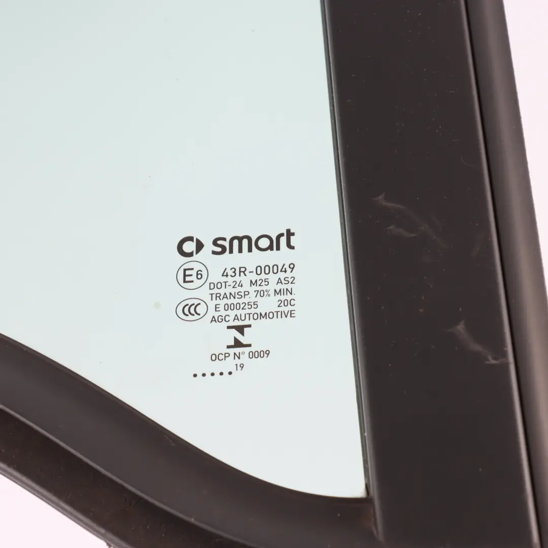 C453 Front Quarter Window Glass AS2 Right O/S to Smart Fortwo with Part number A4537204601 Smart Fortwo C453 Front Quarter Window Glass AS2 Right O/S - SKU A4537204601 - Part number A4537204601