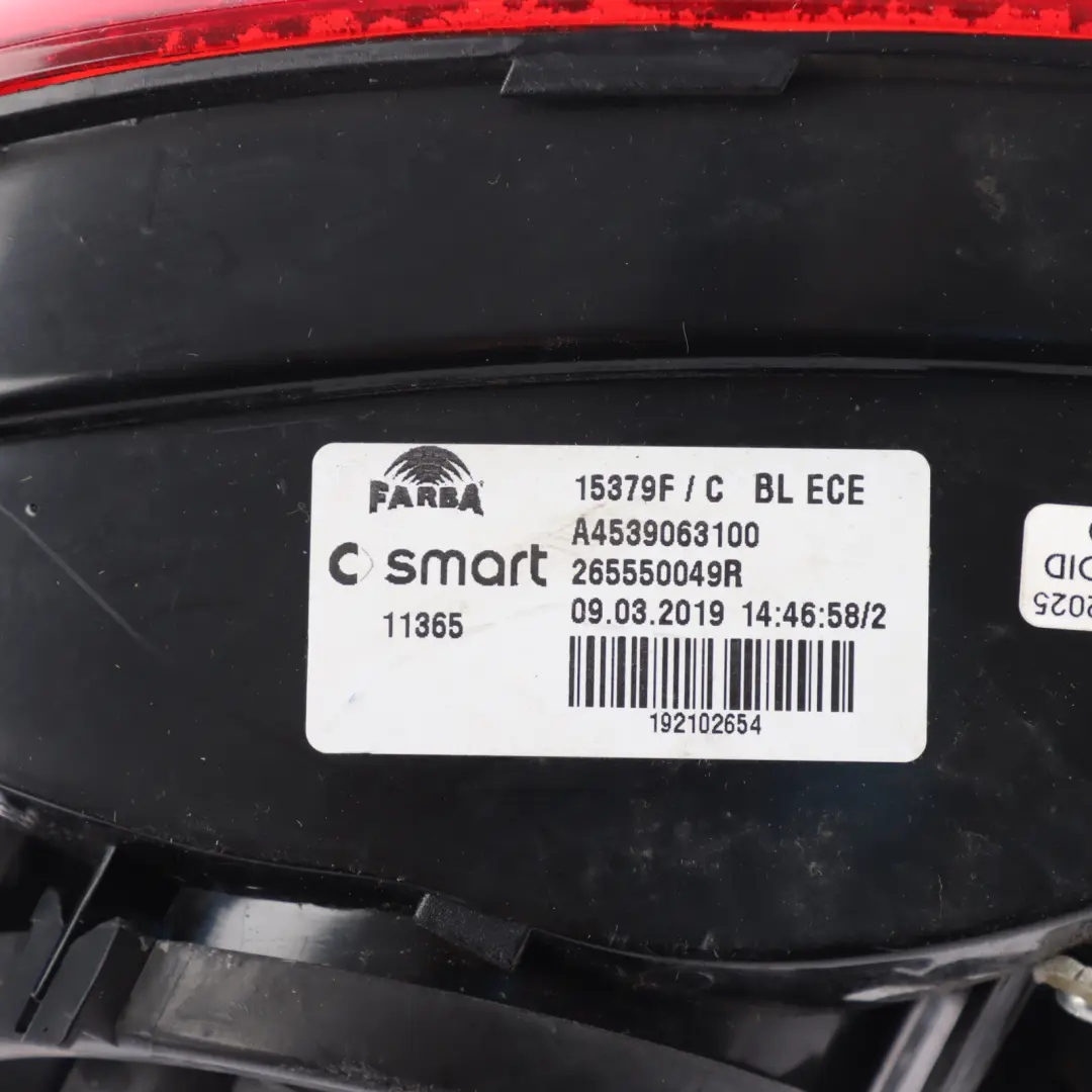 C453 Rear Tail Light Boot Lid Lamp Left N/S to Smart Fortwo with Part number A4539063100 Smart Fortwo C453 Rear Tail Light Boot Lid Lamp Left N/S - SKU A4539063100 - Part number A4539063100
