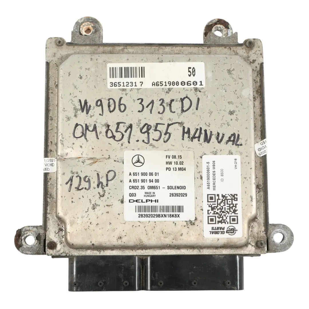 Mercedes W906 313 CDI OM651 129HP Motore ECU Controllo Manuale - SKU A6519000601-5 - Numero di parte A6519000601