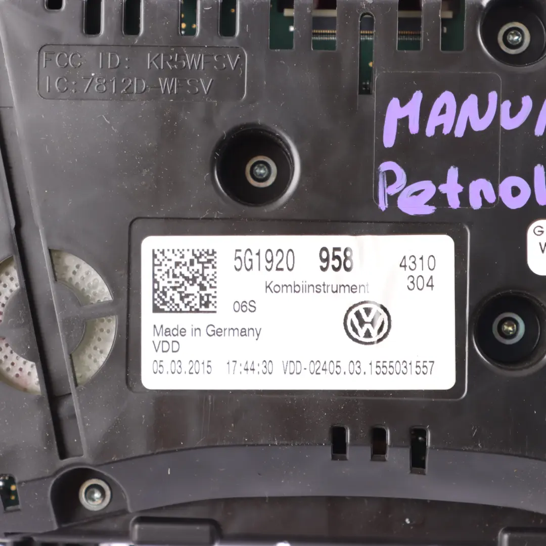 5G Instrument Cluster Speedo Clocks Petrol Manual to Volkswagen Golf Mk7 with Part number 5G1920958 Volkswagen Golf Mk7 5G Instrument Cluster Speedo Clocks Petrol Manual - SKU RHD-5G1920958 - Part number 5G1920958