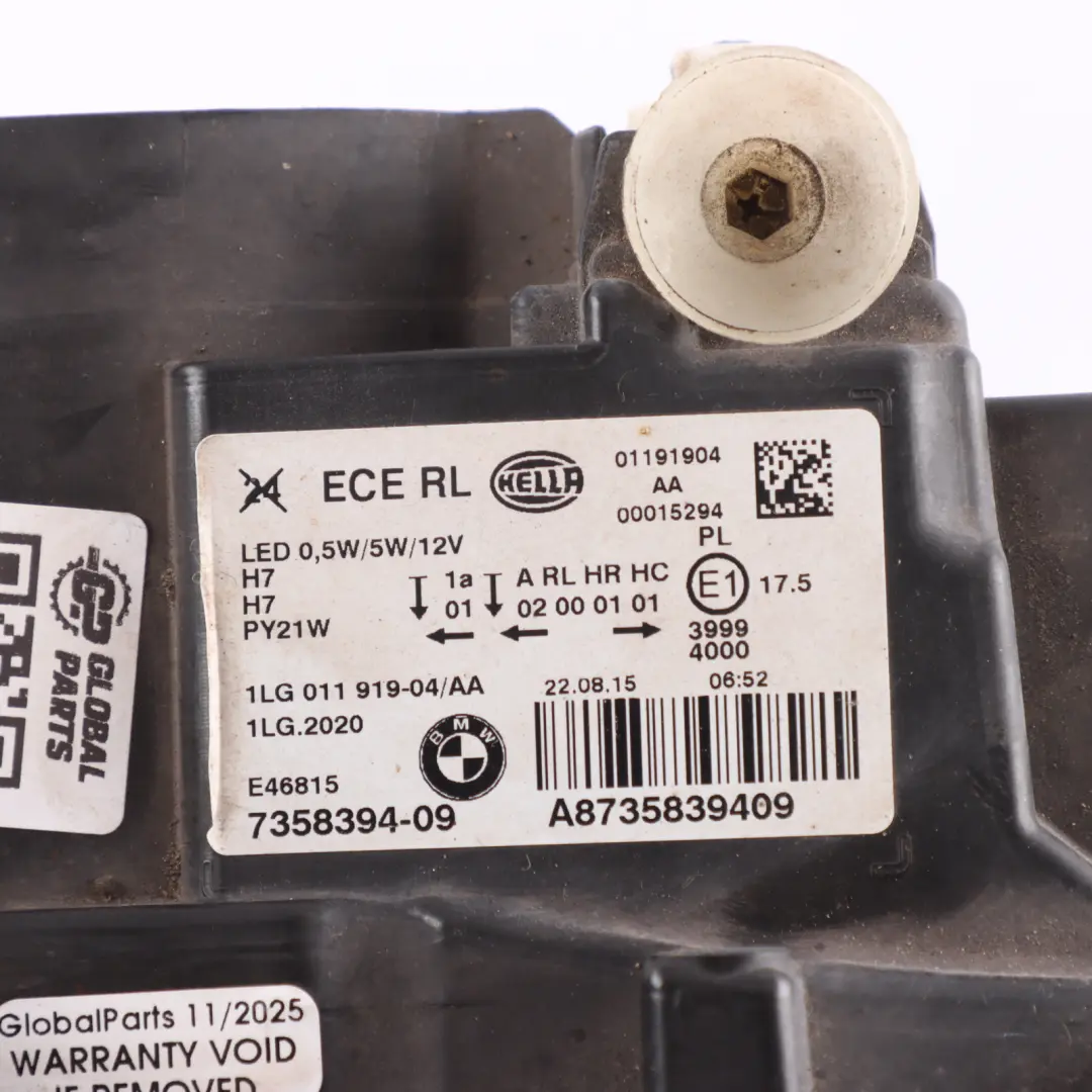 Headlight Halogen Light Lamp Front Right O/S Driver to BMW F20 F21 LCI with Part number 7358394 BMW F20 F21 LCI Headlight Halogen Light Lamp Front Right O/S Driver - SKU RHD-7358394 - Part number 7358394