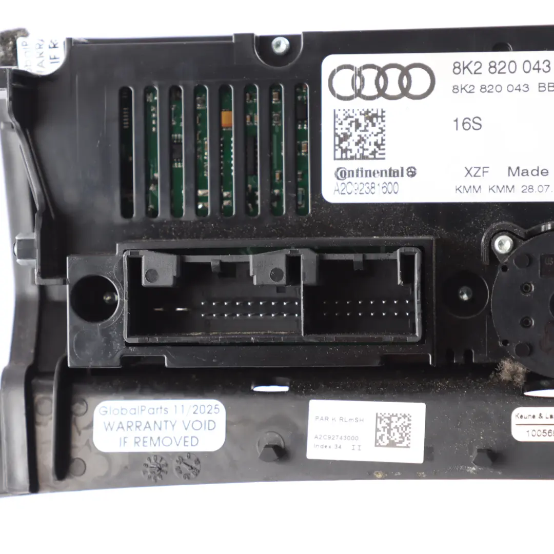 Dashboard Center Heater A/C Climate Control Switch Panel to Audi A5 8T with Part number 8K2820043BB Audi A5 8T Dashboard Center Heater A/C Climate Control Switch Panel - SKU RHD-8K2820043BB-1 - Part number 8K2820043BB
