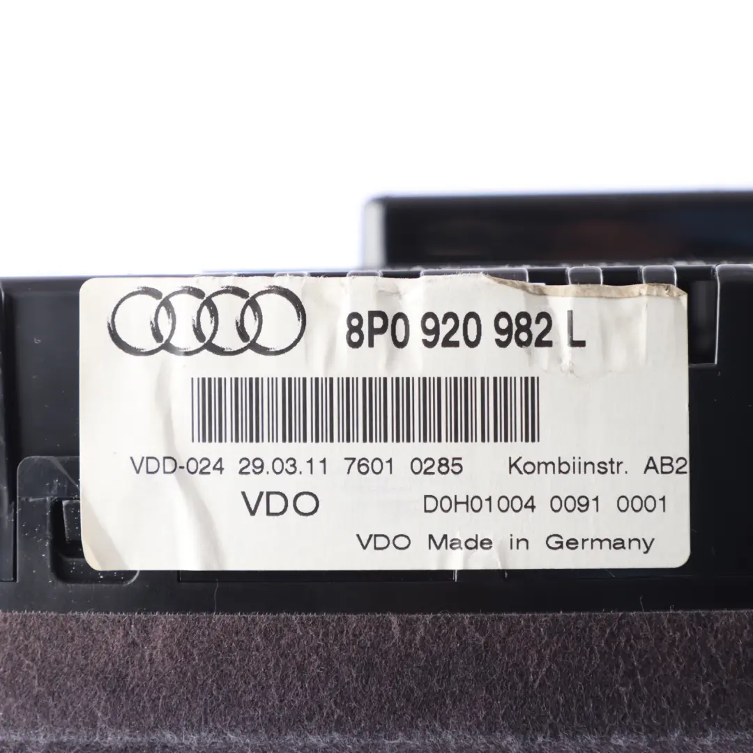 Audi S3 8P Petrol Instrument Cluster Speedo Clocks Meter Manual - SKU RHD-8P0920982L - Part number 8P0920982L