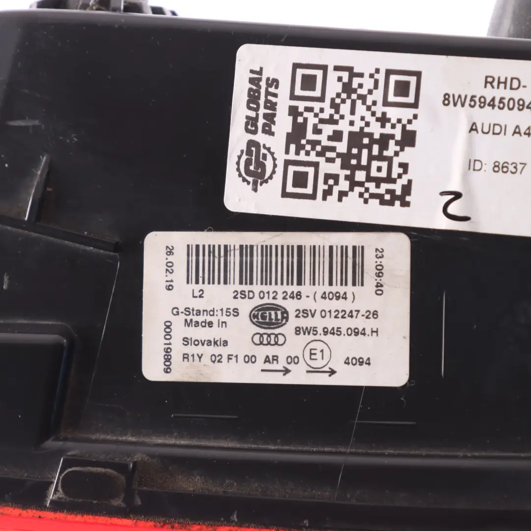 Tail Lamp Light Trunk Lid Tailgate Inner Right O/S to Audi A4 B9 Rear with Part number 8W5945094H Audi A4 B9 Rear Tail Lamp Light Trunk Lid Tailgate Inner Right O/S - SKU RHD-8W5945094H-1 - Part number 8W5945094H