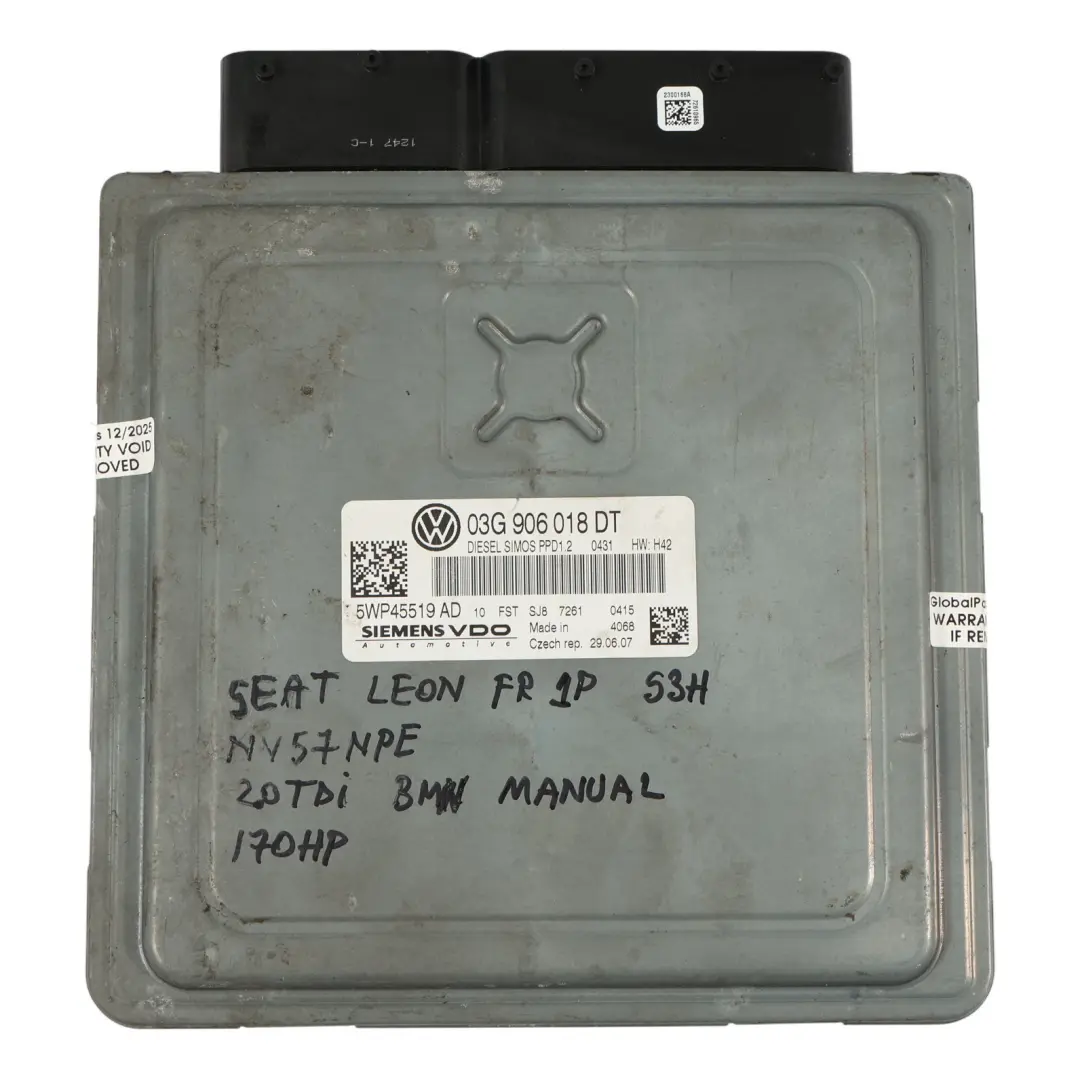Seat Leon II 1P 2.0 TDI BMN 170HP Engine Control Module ECU 03G906018DN Manual - SKU 03G906018DT-1 - Part number 03G906018DT