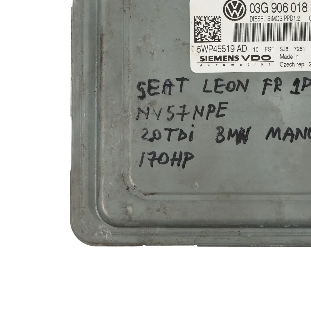 1P 2.0 TDI BMN 170HP Engine Control Module ECU 03G906018DN Manual to Seat Leon II with Part number 03G906018DT Seat Leon II 1P 2.0 TDI BMN 170HP Engine Control Module ECU 03G906018DN Manual - SKU 03G906018DT-1 - Part number 03G906018DT