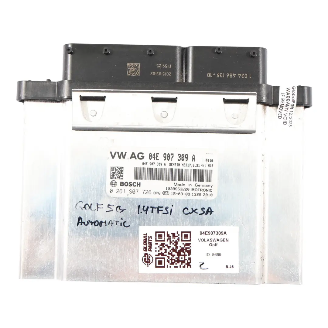 Volkswagen Golf Mk7 1.4 TSI CXSA Engine Control Unit ECU Automatic - SKU 04E907309A - Part number 04E907309A
