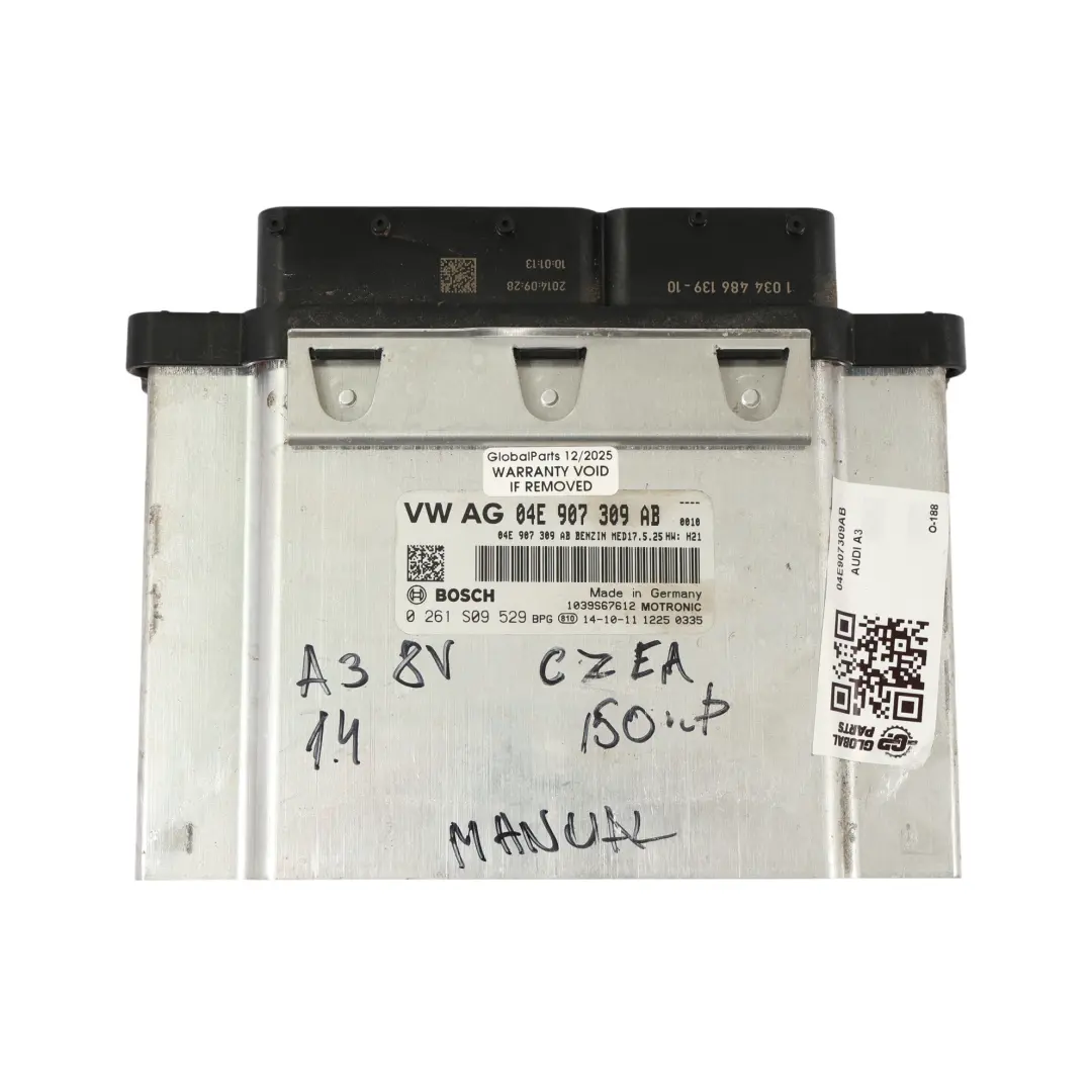 CZEA 150HP Kit Centralina Motore Manuale per Audi A3 8V 1.4 TFSI con numero di parte 04E907309AB Audi A3 8V 1.4 TFSI CZEA 150HP Kit Centralina Motore Manuale - SKU 04E907309AB - Numero di parte 04E907309AB