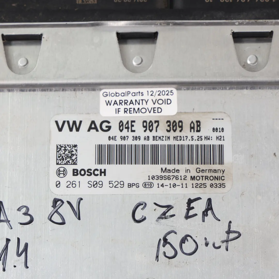 CZEA 150HP Kit Centralina Motore Manuale per Audi A3 8V 1.4 TFSI con numero di parte 04E907309AB Audi A3 8V 1.4 TFSI CZEA 150HP Kit Centralina Motore Manuale - SKU 04E907309AB - Numero di parte 04E907309AB
