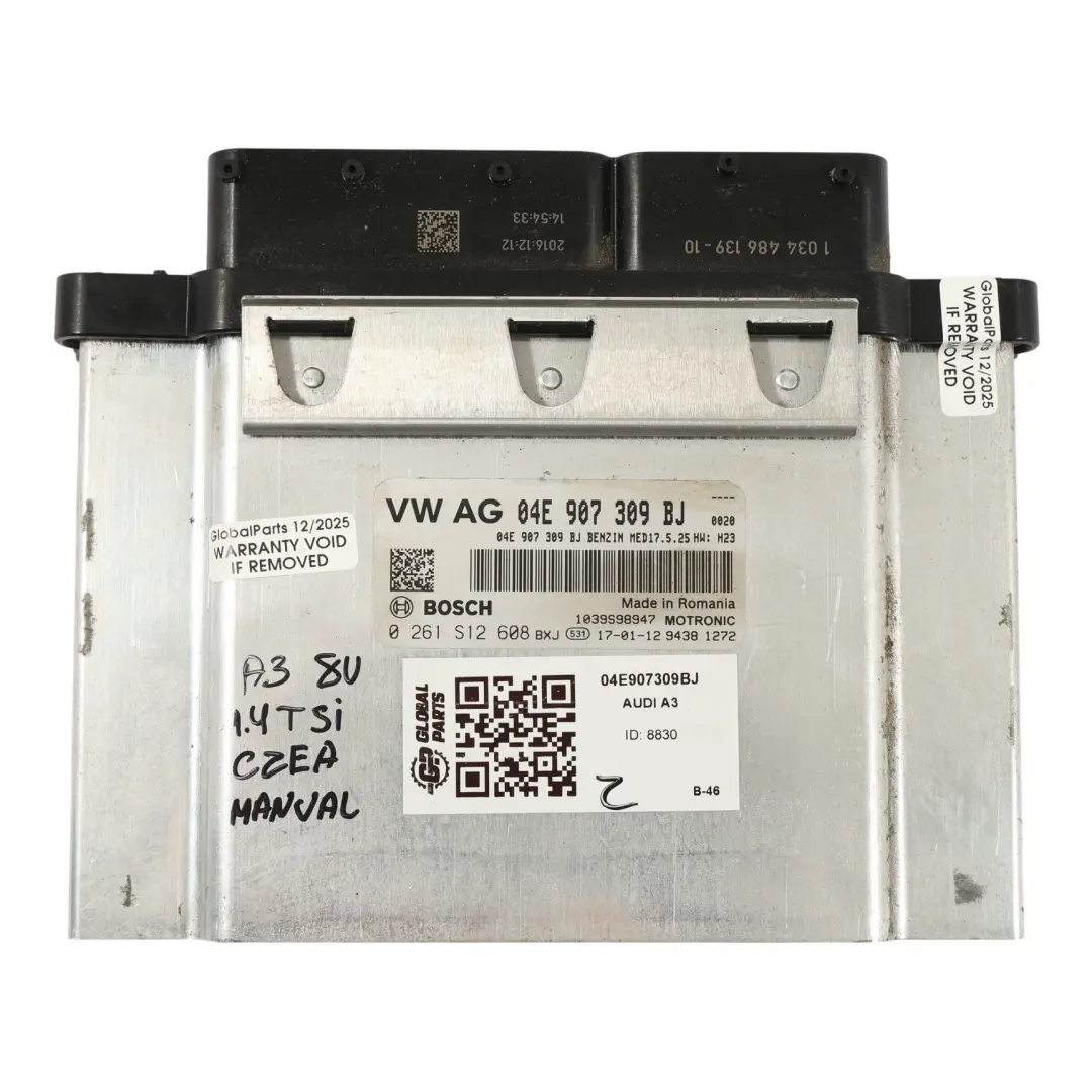 CZEA Module Commande Moteur ECU 04E907309A Manuel pour Audi A3 8V 1.4 TFSI à propos du numéro de pièce 04E907309BJ Audi A3 8V 1.4 TFSI CZEA Module Commande Moteur ECU 04E907309A Manuel - SKU 04E907309BJ - Numéro de pièce 04E907309BJ