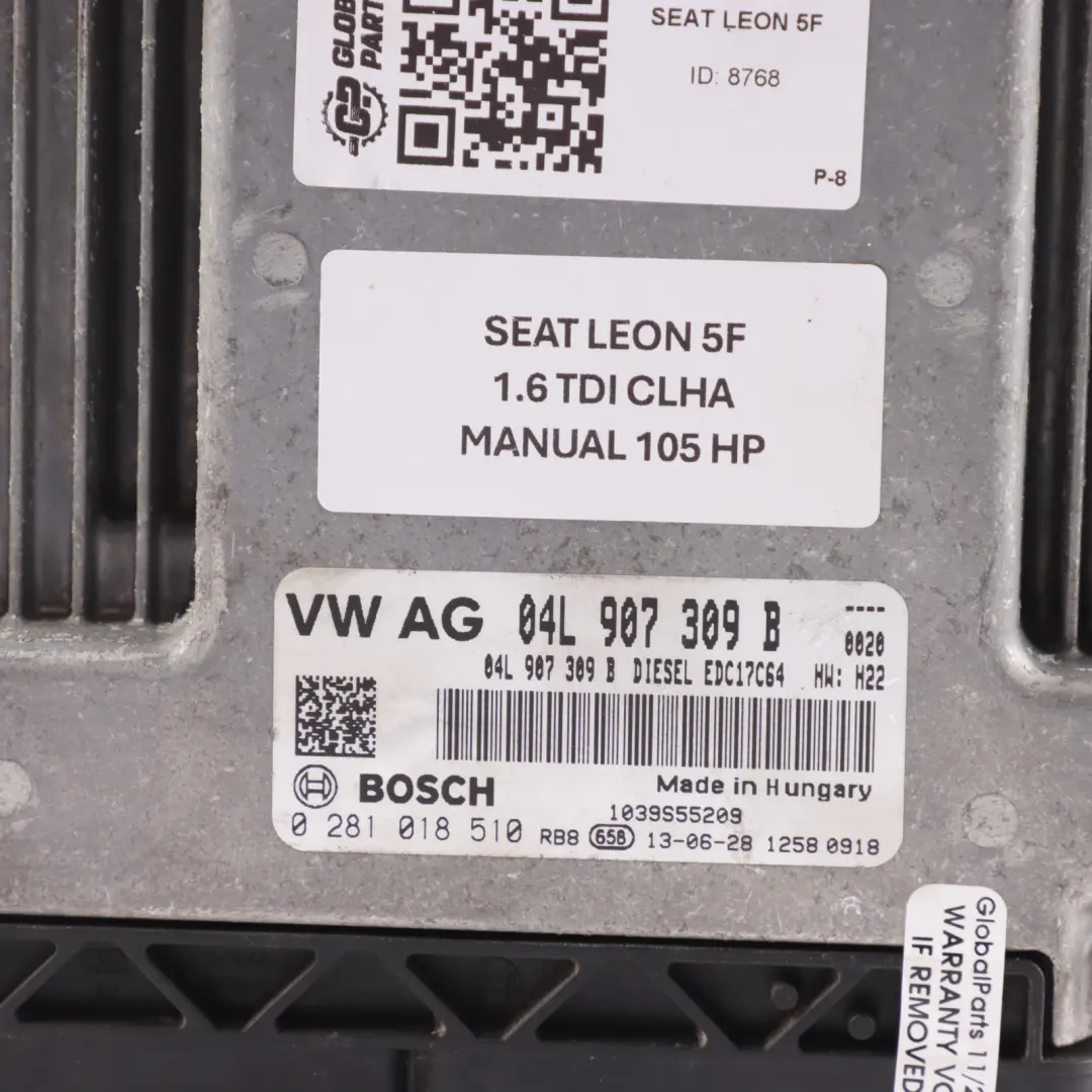 5F 1.6 TDI CLHA 105HP Engine Control Unit ECU Kit Manual to Seat Leon with Part number 04L907309B Seat Leon 5F 1.6 TDI CLHA 105HP Engine Control Unit ECU Kit Manual - SKU 04L907309B-4 - Part number 04L907309B
