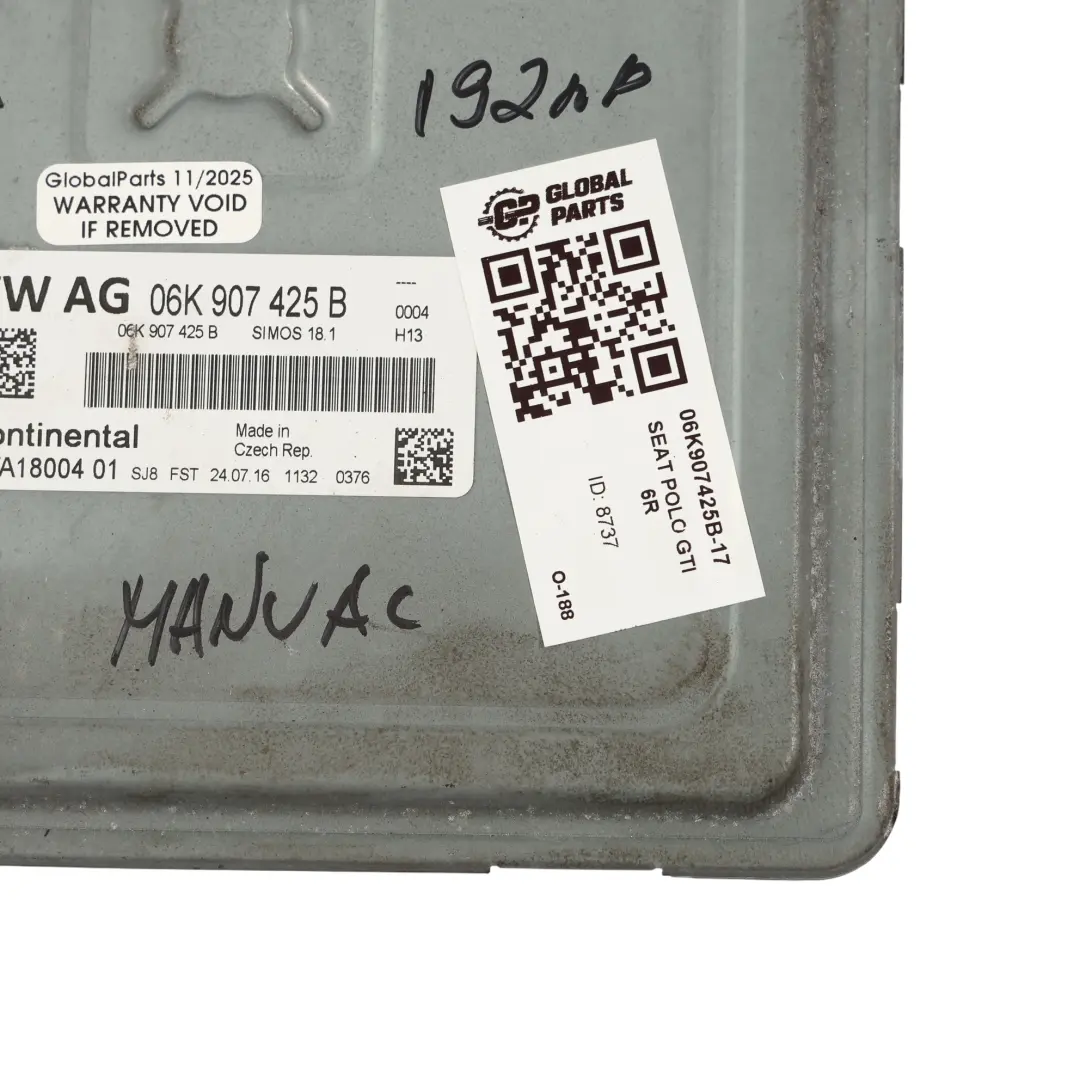  Kit ECU Motore Volkswagen Polo GTI 6R 1.8 TSI DAJA 192 CV BCM Chiave - SKU 06K907425B-17 - Numero di parte 06K907425B