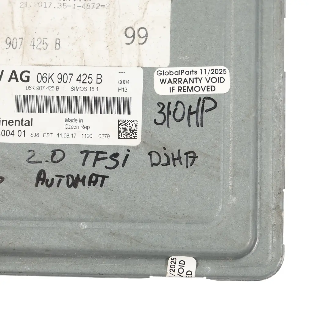 Audi S3 8V 2.0 TFSI DJHA 310HP Quattro Motore ECU Kit BCM + Chiave - SKU 06K907425B-18 - Numero di parte 06K907425B