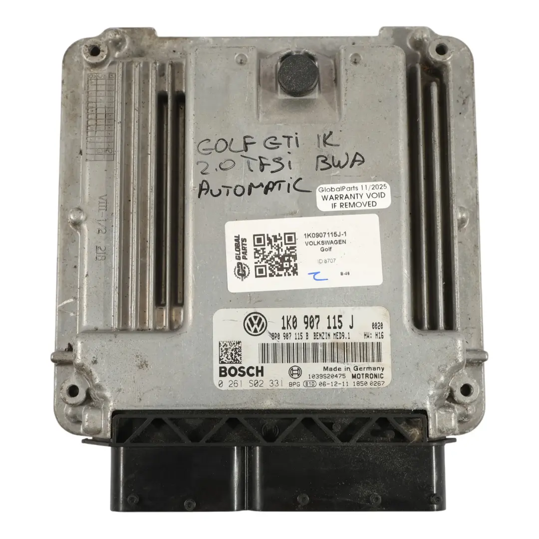 Mk5 1K V 2.0 TFSI BWA 200HP Engine Unit ECU Automatic to Volkswagen Golf with Part number 1K0907115J Volkswagen Golf Mk5 1K V 2.0 TFSI BWA 200HP Engine Unit ECU Automatic - SKU 1K0907115J-1 - Part number 1K0907115J