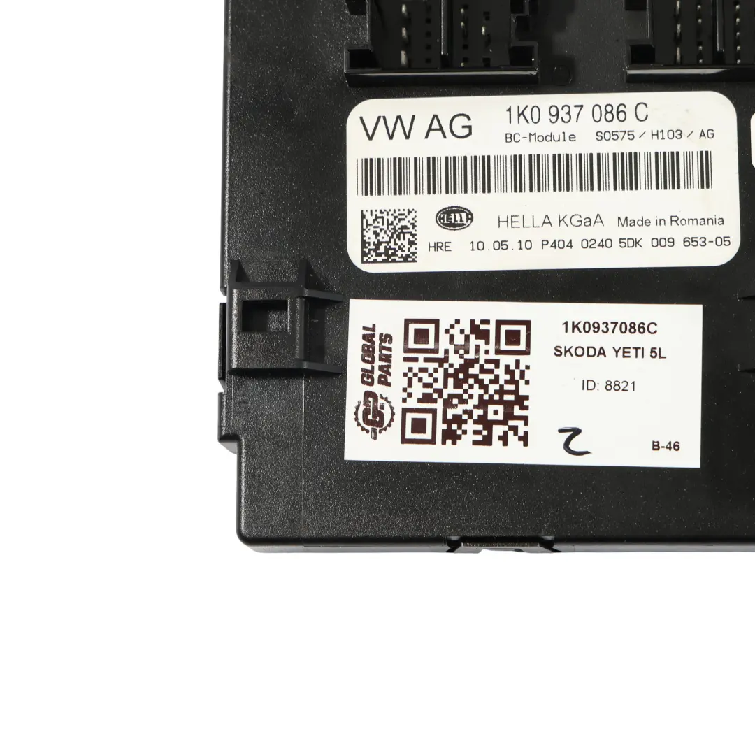 Skoda Yeti 5L Module Unité De Commande De Carrosserie BCM - SKU 1K0937086C - Numéro de pièce 1K0937086C